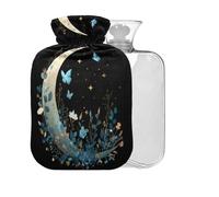 Butterfly Moon Blue Pattern Hot Water Bottle with Cover 2L Large Warm Water Bag for Pain Relief Back Pain Hot Cold Therapy