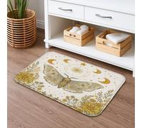 Butterfly Moon Floral Quick Dry Bath Mat, Vintage Yellow Flowers Absorbent Non Slip Shower Mat, Decorative Flannel Washable Bath Rugs for Bathroom Toilet Restroom 20x32 Inch