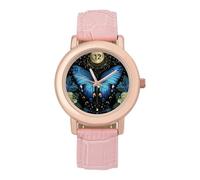 Butterfly Moon Luna Moth Womens Elegant Watch Analogue Quartz Watch Leather Band Wristwatch