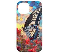Butterfly Mosaic Wings Over Red Blossoms Scene Case for iPhone 15