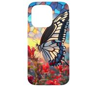 Butterfly Mosaic Wings Over Red Blossoms Scene Case for iPhone 15 Pro
