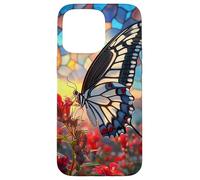 Butterfly Mosaic Wings Over Red Blossoms Scene Case for iPhone 15 Pro Max