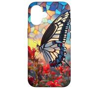 Butterfly Mosaic Wings Over Red Blossoms Scene Case for iPhone 16