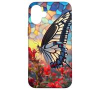 Butterfly Mosaic Wings Over Red Blossoms Scene Case for iPhone 16 Plus