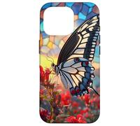 Butterfly Mosaic Wings Over Red Blossoms Scene Case for iPhone 16 Pro