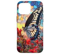 Butterfly Mosaic Wings Over Red Blossoms Scene Case for iPhone 16 Pro Max