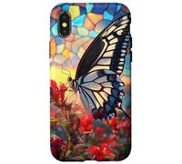 Butterfly Mosaic Wings Over Red Blossoms Scene Case for iPhone X/XS