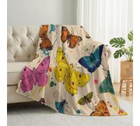 Butterfly Moth Ink Spots Lightweight Cozy Throw Blanket, Multicolor Soft Warm Flannel Throws, Bohemian Watercolor Washable Fuzzy Blanket for Bedroom Living Rooms Chair Sofa Home Decor, 100 x 130 cm