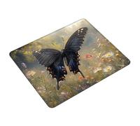 Butterfly Mouse Mat 30 x 25 cm Small Mouse Pad Black Waterproof Mousepad Gaming Desk Accessories, Anti-slip Rubber Base Mousemat with Stitched Edge for Office, Learning, Gaming, Gifts for Men S0-63