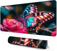 Butterfly Mouse Mat XXL 1000 x 500 x 3mm Gaming Mouse Pad Rose Desk Accessories, Extra Large Size Improve Mobility Accuracy and Speed, Desk Mat with Non Slip Base and Stitched Edge for Gaming DZ-355