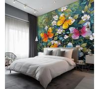 Butterfly Mural Wallpaper, Wildflower Butterflies Wallpaper for Bedroom, Living Room, TV Backdrop, Office, Hotel Wall Background Decoration Non-Woven Wall Paper 100 X 70 cm (WxH) okd65