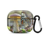 Butterfly Mushroom Bluetooth Earbuds Case Cover Full Body Shockproof Protection Hard Case Support Wireless Charging with Keychain Personalized Gift for AirPods 3