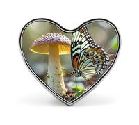 Butterfly Mushroom Buttons Pin Memorial Boutonniere for Wedding Groom Bride, Customize Lapel Heart Pin for Christmas, Men Women Costume Decorative Fashionable Brooches