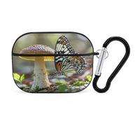 Butterfly Mushroom Earbuds Organizer Shockproof Protective Airpods Pro Cover with Carabiner Clip Anti Fall Carrying Earphone Case Cover for Airpods Pro 2nd Generation Black