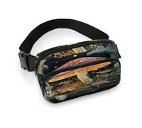 Butterfly Mushroom Fanny Pack Belt Bag with Adjustable Strap Fashion Waist Bag for Outdoor Sports Hiking, white, 20x13cm, Full Printed Waist Bag