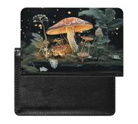 Butterfly Mushroom Passport Holder PU Leather Slim Passport Cover with Card Slots Travel Document Holder Cover