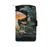 Butterfly Mushroom Wallet Multifunctional Leather Wallets for Men Compact Long Wallet Credit Card Holder Passport Bag