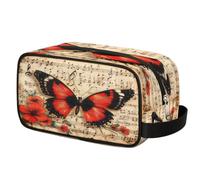 Butterfly Music Sheet Flower Toiletry Bag for Travel, Cosmetic Makeup Bag Waterproof Polyester Shaving Bag for Men Women Kids, Portable Organizer for Bathroom Gym Vacation