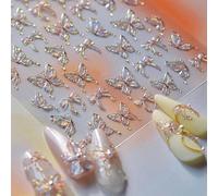 Butterfly Nails Stickers,3D Embossed Aurora Butterflies Nail,Butterflies Nail Stickers,5D Relief Bubblegum Butterfly Bow Design Fingernail Adhesive Sticker,for Women Girls DIY Nails Art Decoration