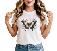 Butterfly Nature Womens Graphic T-Shirt Illustrated Insect Animal Tee 4XL White