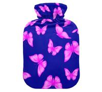 Butterfly Navy Blue Hot Water Bottle with Cover for Pain Relief Hot Water Bed Warmer for Sports Injuries, 2L