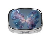 Butterfly Nebula_1 Square Mini Pill Case, Compact Metal Pocket Pill Box with 2 Compartments for Travel