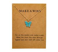 Butterfly Necklace for Women Cute Resin Acrylic Multicolor Boho Pendant Choker Chain Necklaces With Message Card Friendship Gift Accessories, Zinc, No Gemstone