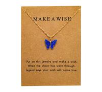Butterfly Necklace for Women Cute Resin Acrylic Multicolor Boho Pendant Choker Chain Necklaces With Message Card Friendship Gift Accessories, Zinc, No Gemstone