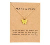 Butterfly Necklace for Women Cute Resin Acrylic Multicolor Boho Pendant Choker Chain Necklaces With Message Card Friendship Gift Accessories, Zinc, No Gemstone
