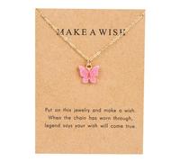 Butterfly Necklace for Women Cute Resin Acrylic Multicolor Boho Pendant Choker Chain Necklaces With Message Card Friendship Gift Accessories, Zinc, No Gemstone
