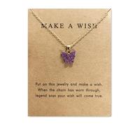 Butterfly Necklace for Women Cute Resin Acrylic Multicolor Boho Pendant Choker Chain Necklaces With Message Card Friendship Gift Accessories, Zinc, No Gemstone