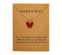 Butterfly Necklace for Women Cute Resin Acrylic Multicolor Boho Pendant Choker Chain Necklaces With Message Card Friendship Gift Accessories, Zinc, No Gemstone