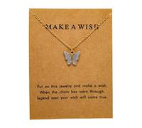 Butterfly Necklace for Women Cute Resin Acrylic Multicolor Boho Pendant Choker Chain Necklaces With Message Card Friendship Gift Accessories, Zinc, No Gemstone