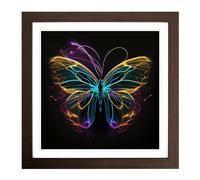 Butterfly Neon Art No.1 Framed Wall Art Print, Ready to Hang Picture for Living Room Bedroom Home Office, Walnut 18 x 18 Inch (45 x 45 cm)