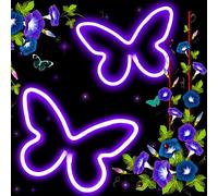 Butterfly Neon Light Sign Purple -2 pcs Butterfly Lights for Girls Bedroom Decor Battery/USB Powered butterfly Decorations Gifts for Women for Room, Wall, Party