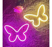 Butterfly Neon Signs 2Pieces,LED Neon Light for Wall Office Dorm Wedding Birthday Party Room Wall Decor,Butterfly Decorations Light for Teen Girls,USB or 3-AA Battery Powered(Warm White+Pink)