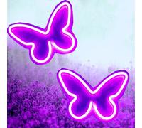 Butterfly Neon Signs 2Pieces Purple, LED Neon Butterfly Lights for Wall Office Dorm Wedding Birthday Party Room Decor,Butterfly Lights Decorations for Teen Girls,USB or 3-AA Battery Powered
