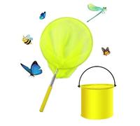 Butterfly Net 6 Colors Pond Fishing Net with Extendable Handle and Foldable Water Buckets for Catching Crabs Bugs Insect Small Fish Outdoor Garden Activities Beach Toy (Yellow)