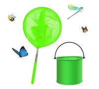 Butterfly Net 6 Colors Pond Fishing Net with Extendable Handle and Foldable Water Buckets for Catching Crabs Bugs Insect Small Fish Outdoor Garden Activities Beach Toy (Green)