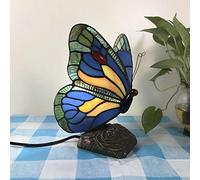 Butterfly Night Light Bedside Table Lamp, Stained Glass Accent Desk Lamp,Nightstand Reading Lamp for Nursery Bedroom Living Room,E14,-,Blue