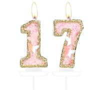 Butterfly Number 17 Candles, Pink Gold Happy 17th Birthday Candles for Cake, Girls 17th Birthday Cake Decorations, Butterfly 17 Cake Topper, Gold Pink Cake Candles Cake Topper for Women Birthday Party