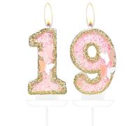 Butterfly Number 19 Candles, Pink Gold Happy 19th Birthday Candles for Cake, Girls 19th Birthday Cake Decorations, Gold Butterfly 19 Cake Topper, Pink Cake Candles Cake Topper for Women Birthday Party