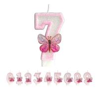 Butterfly Number 7 Candles, Pink 7st Birthday Candles for Cake, Handmade Glitter Shiny Happy Birthday Cake Topper - Perfect for Themed Birthday Parties