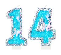 Butterfly Number Candles, Silver Blue Number 14 Candles for Cake, Girls 14th Birthday Cake Decorations, Butterfly 14th Birthday Candles Cake Toppers for Girls Boys Baby Birthday Butterfly Theme Party