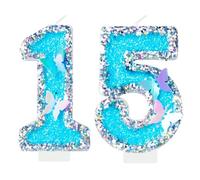 Butterfly Number Candles, Silver Blue Number 15 Candles for Cake, Girls 15th Birthday Cake Decorations, Butterfly 15th Birthday Candles Cake Toppers for Girls Boys Baby Birthday Butterfly Theme Party