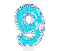 Butterfly Number Candles, Silver Blue Number 9 Candles for Cake, Girls 9th Birthday Cake Decorations, Butterfly 9th Birthday Candles Cake Toppers for Girls Boys Baby Birthday Butterfly Theme Party