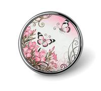 Butterfly Oleander Cluster Round Lapel Pins for Men Women Metal Button Pin Fashion Personalized Brooch Pins for Men Suits Cute Brooch Badge for Backpack Clothing Hat Bag Decoration