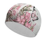 Butterfly Oleander Cluster Swim Cap High Elasticity Anti Slip Waterproof Comfortable Swim Hat Bathing Cap for Men Women