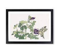 Butterfly on a Purple Flower by Morimoto Toko Framed Print | A2 Black Framed Wall Art | Ready to Hang | Modern Floral Picture | Living Room Bedroom Lounge Office