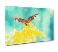 Butterfly On A Yellow Flower Canvas Print | Gallery Wrapped 30mm Frame Wall Art | 20x14 inches | Ready to Hang | Modern Animals Picture | Living Room Bedroom Lounge Office